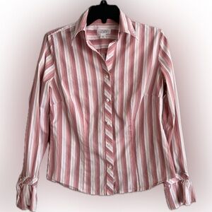 LOFT Rose and Ivory and black Striped Button-Down Shirt